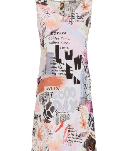 Coffeeprinted linen DRESS (25653) DOLCEZZA