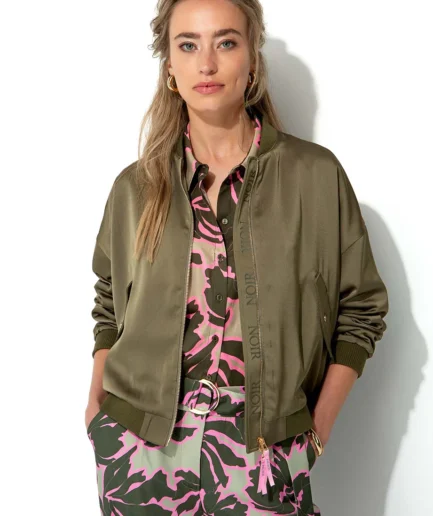 Khaki Blouson in Satin 1714 CATNOIR, Olive Leaves Small Trousers 4825 CATNOIR