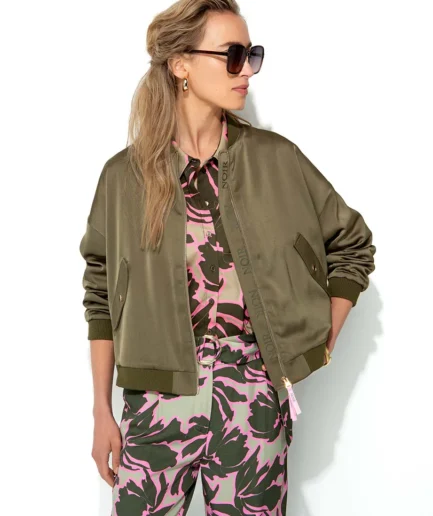 Khaki Blouson in Satin 1714 CATNOIR, Olive Leaves Small Trousers 4825 CATNOIR