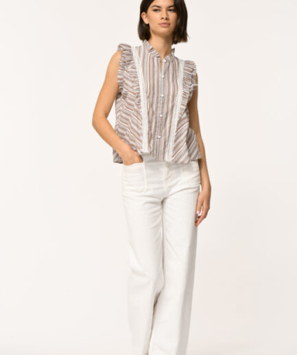 FL-CH-FLINA-P 1723 BLANC/MARRON Top LA FEE MARABOUTÉE