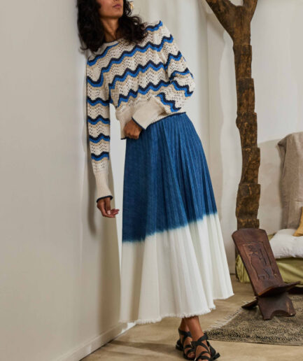 FL-PU-FENUA 839 ECRU / BLEU Pullover LA FEE MARABOUTÉE