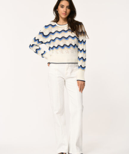 FL-PU-FENUA 839 ECRU / BLEU Pullover LA FEE MARABOUTÉE