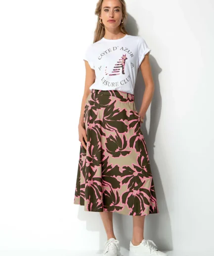 Pink Leaves Cotton Stretch Skirt 5160 CATNOIR