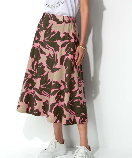Pink Leaves Cotton Stretch Skirt 5160 CATNOIR