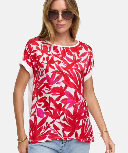 Pink Leaves Viskose Satin Shirt 6042 CATNOIR