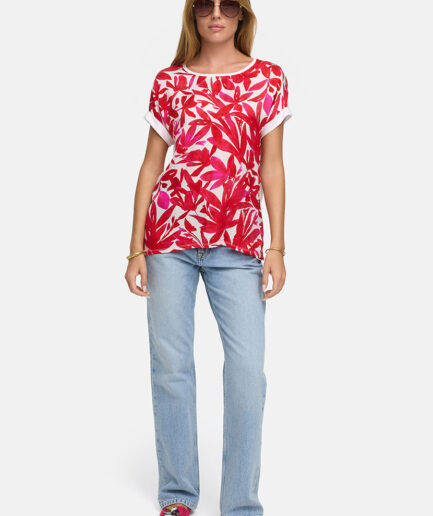 Pink Leaves Viskose Satin Shirt 6042 CATNOIR