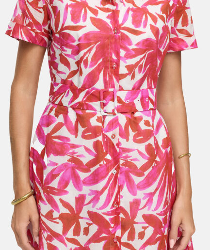 Pink Leaves Cotton Voile Dress 3352 CATNOIR