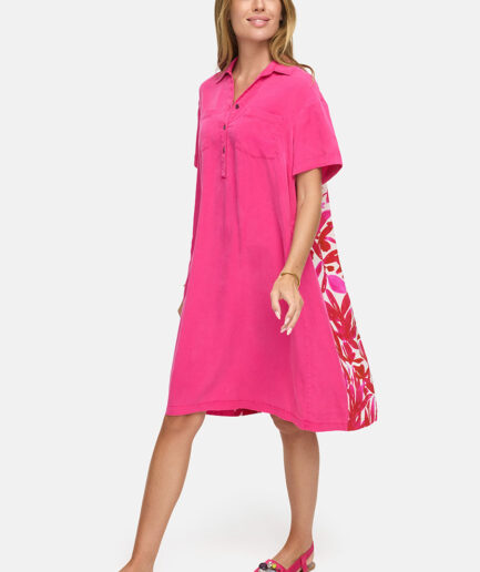 Pink Leaves Lyocell Back-print Dress 3183 CATNOIR